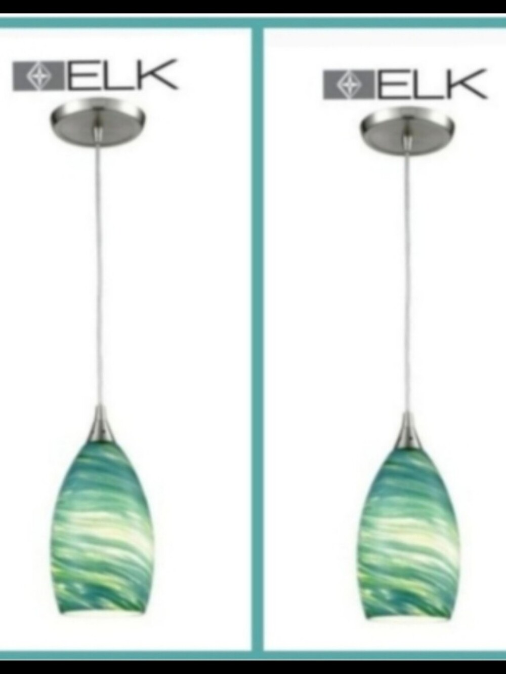 NEW 2 Art Glass accent Lights pendents Lamp Lighting Teal Green Blue By ELK